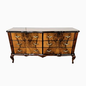 Chippendale Style Chest of Drawers in Burr Walnut and Blond Walnut with Glass Top, 1940-ZUW-2023430