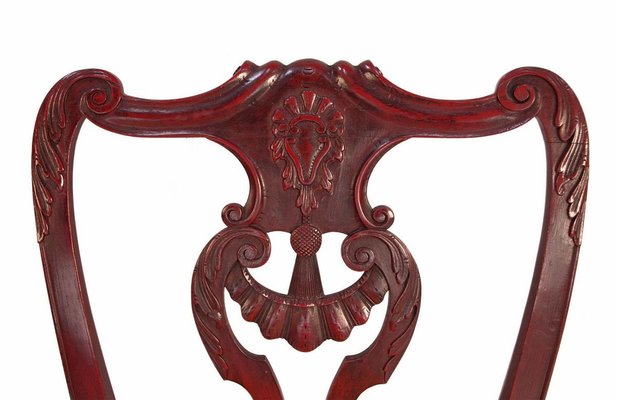 Chippendale Style Red Lacquered Rosewood Chairs, 1880s, Set of 2-CEJ-626678