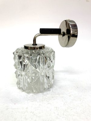 Chiseled Glass Sconce with Nickel Plated and Wooden Accents, 1970s-UWE-621582