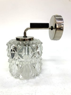 Chiseled Glass Sconce with Nickel Plated and Wooden Accents, 1970s-UWE-621582