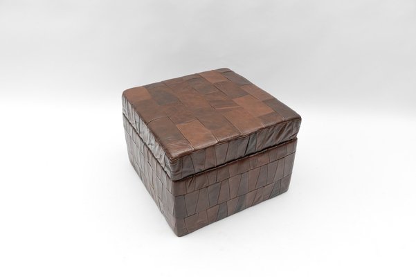 Choco Brown Leather Patchwork Pouf with Storage Space, Switzerland, 1960s-KQB-1803237