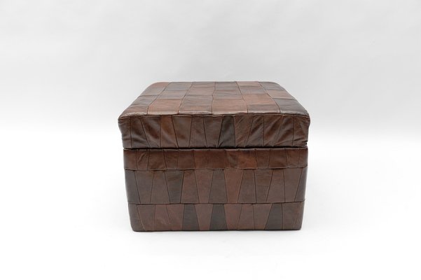 Choco Brown Leather Patchwork Pouf with Storage Space, Switzerland, 1960s-KQB-1803237