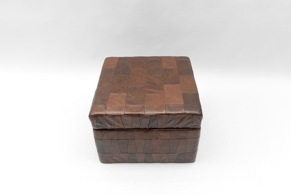 Choco Brown Leather Patchwork Pouf with Storage Space, Switzerland, 1960s-KQB-1803237