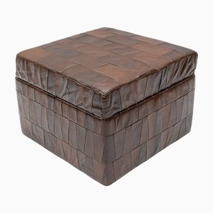 Choco Brown Leather Patchwork Pouf with Storage Space, Switzerland, 1960s-KQB-1803237