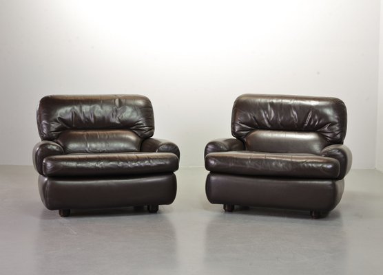 Chocolate Brown Leather Chairs, Belgium, 1970s, Set of 2-IXC-1429014