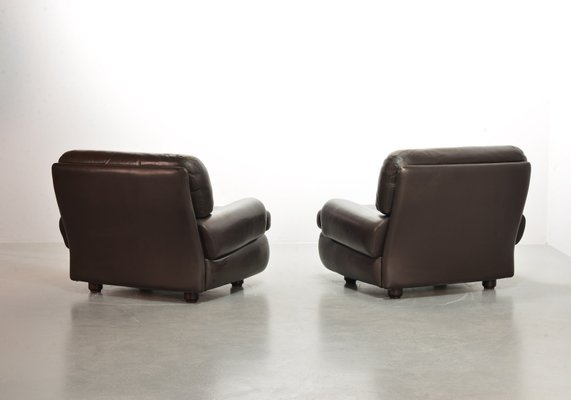 Chocolate Brown Leather Chairs, Belgium, 1970s, Set of 2-IXC-1429014