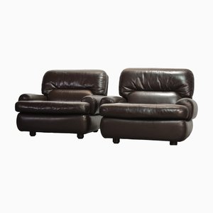 Chocolate Brown Leather Chairs, Belgium, 1970s, Set of 2-IXC-1429014