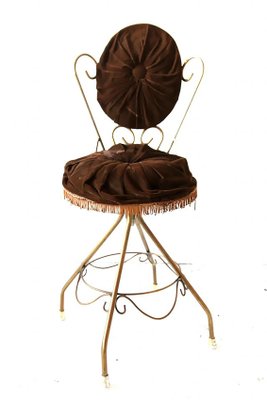 Chocolate Brown Velvet Vanity Chair, 1960s-OXJ-569147