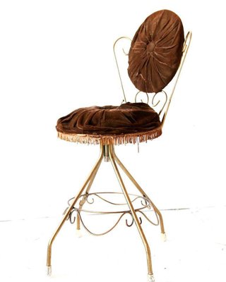 Chocolate Brown Velvet Vanity Chair, 1960s-OXJ-569147