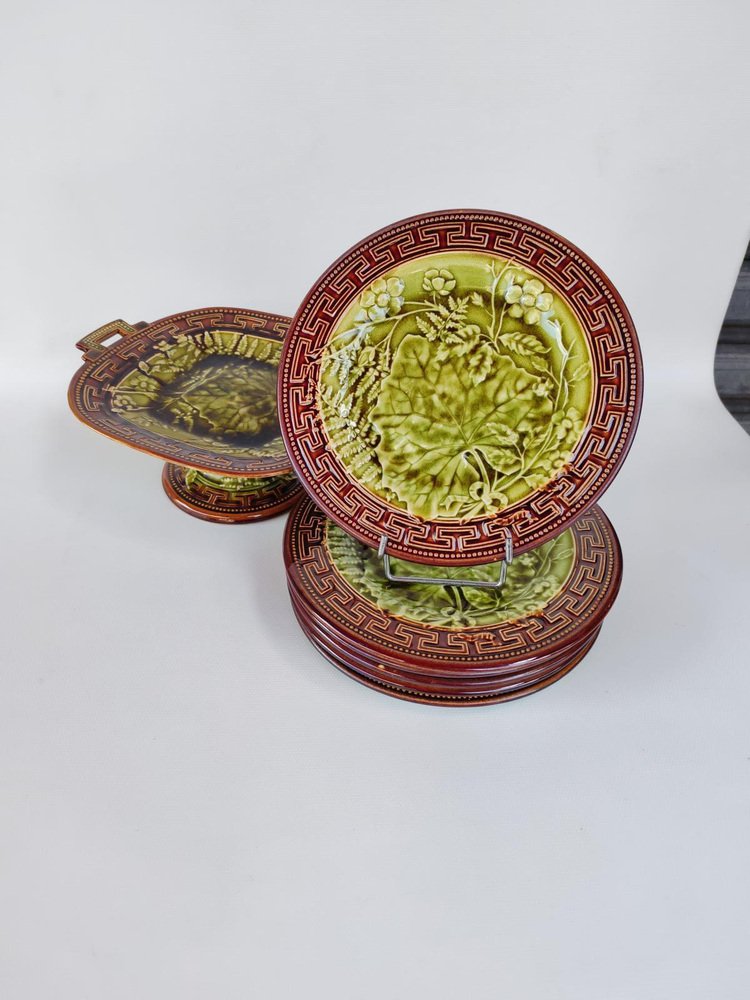 Choisy Le Roi Barbotine Dessert Service, Late 19th Century, Set of 7