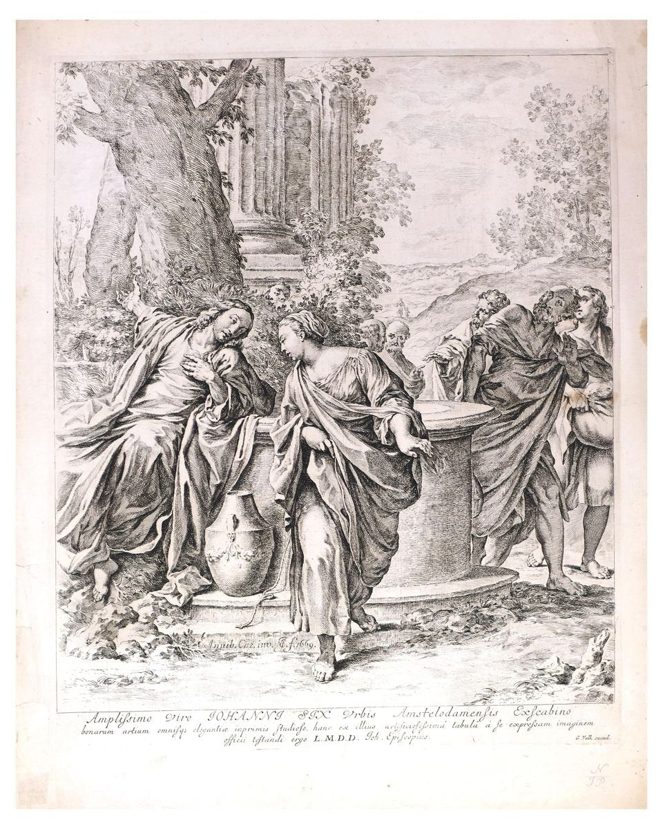 Christ and the Samaritan Woman - Original Etching After Annibale Carracci - 1669 1669