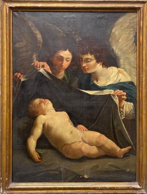 Christ Child and Two Angels, 17th Century, Oil on Canvas, Framed-PKM-2036559