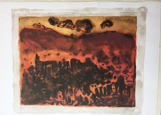 Christian Kruck, 1925-1985, Red Village, Lithograph