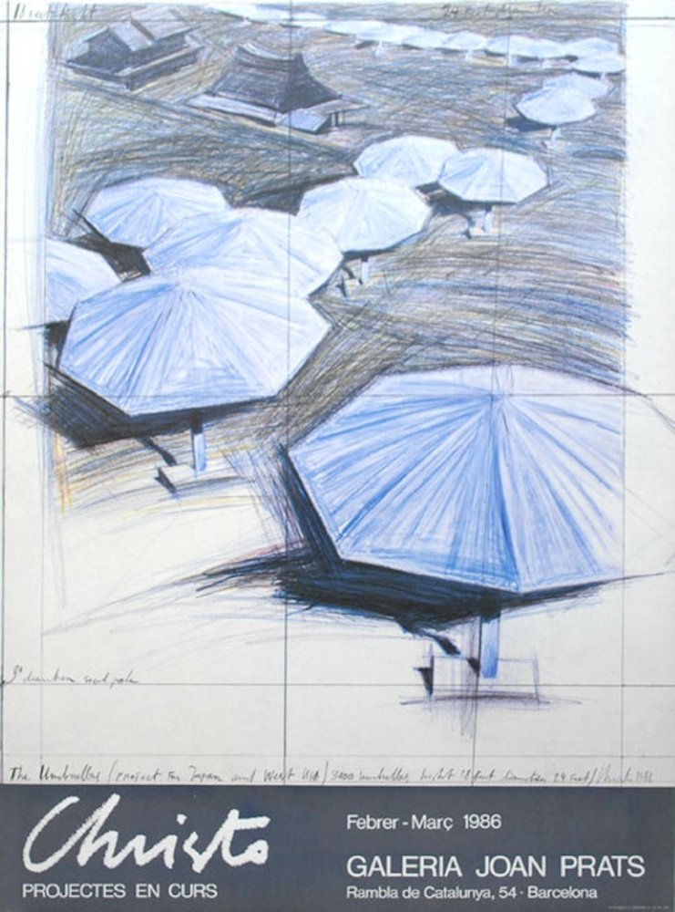 Christo, Joan Prats Gallery Poster with Beach Umbrella Sketch, 1986, Photographic Paper