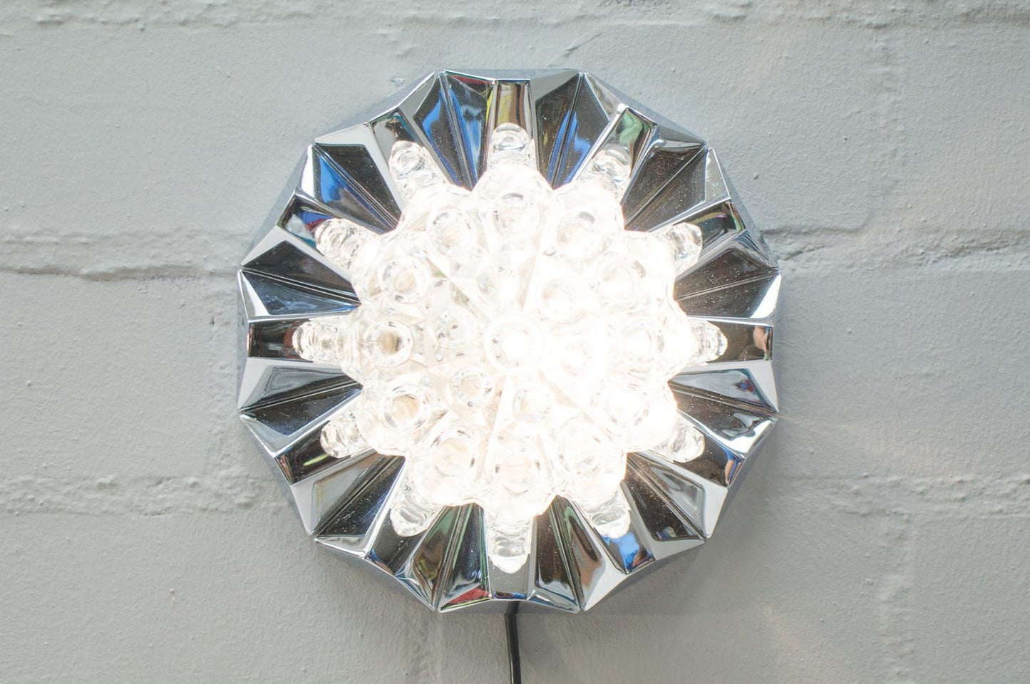 Chrome & 3D Glass Flush Mount or Wall Sconce, 1960s