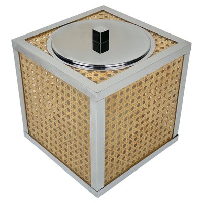 Chrome Acrylic Wicker Rattan Barware Ice Bucket, France, 1970s-LYQ-1171413