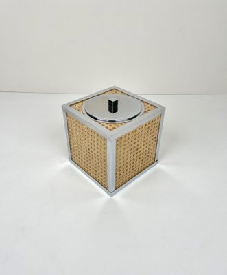 Chrome Acrylic Wicker Rattan Barware Ice Bucket, France, 1970s-LYQ-1171413