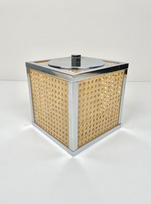 Chrome Acrylic Wicker Rattan Barware Ice Bucket, France, 1970s-LYQ-1171413