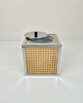 Chrome Acrylic Wicker Rattan Barware Ice Bucket, France, 1970s-LYQ-1171413