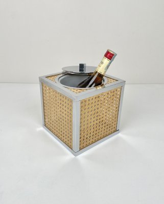 Chrome Acrylic Wicker Rattan Barware Ice Bucket, France, 1970s-LYQ-1171413