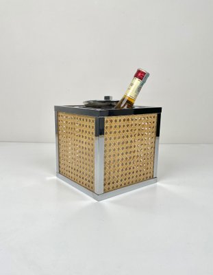 Chrome Acrylic Wicker Rattan Barware Ice Bucket, France, 1970s-LYQ-1171413