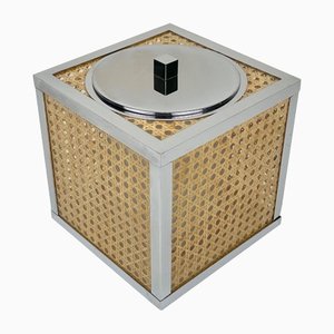 Chrome Acrylic Wicker Rattan Barware Ice Bucket, France, 1970s-LYQ-1171413