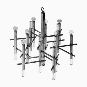 Chrome and Acrylic Glass Chandelier by Gaetano Sciolari, Italy, 1960-UZ-862987