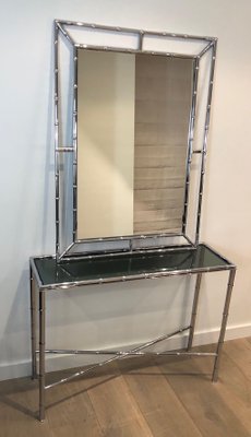 Chrome and Acrylic Glass Console Table and Mirror, Set of 2-BA-1365343