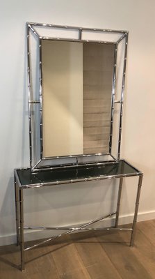 Chrome and Acrylic Glass Console Table and Mirror, Set of 2-BA-1365343