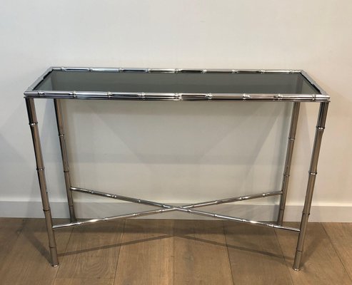 Chrome and Acrylic Glass Console Table and Mirror, Set of 2-BA-1365343