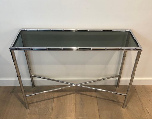 Chrome and Acrylic Glass Console Table and Mirror, Set of 2-BA-1365343