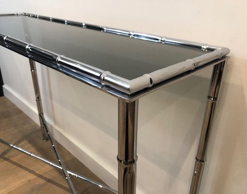 Chrome and Acrylic Glass Console Table and Mirror, Set of 2-BA-1365343