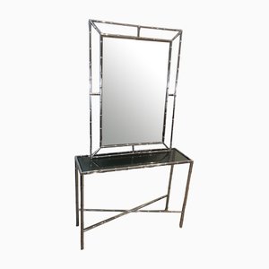 Chrome and Acrylic Glass Console Table and Mirror, Set of 2-BA-1365343