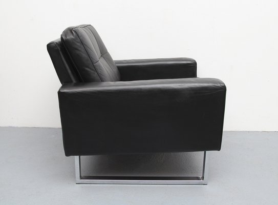 Chrome and Black Leather Armchair, 1970s-PF-1066775