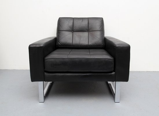 Chrome and Black Leather Armchair, 1970s-PF-1066775