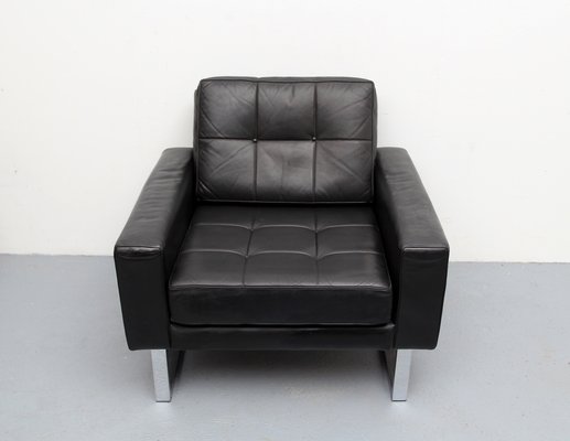 Chrome and Black Leather Armchair, 1970s-PF-1066775