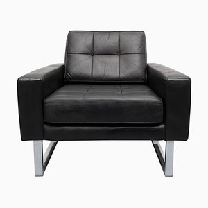 Chrome and Black Leather Armchair, 1970s-PF-1066775