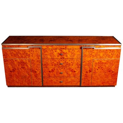 Chrome and Burl Wood Credenza, Italy, 1970-MBH-1031667