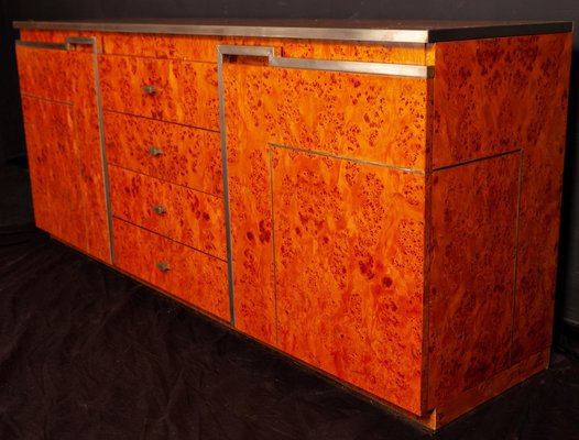 Chrome and Burl Wood Credenza, Italy, 1970-MBH-1032328