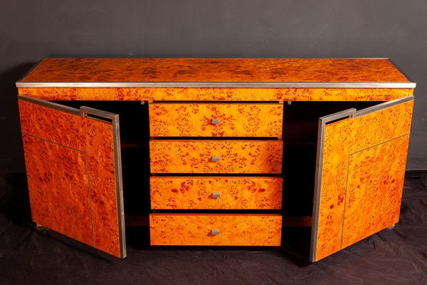 Chrome and Burl Wood Credenza, Italy, 1970-MBH-1032328