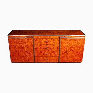 Chrome and Burl Wood Credenza, Italy, 1970-MBH-1031667