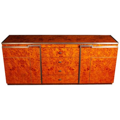 Chrome and Burl Wood Credenza, Italy, 1970s-MBH-1031990