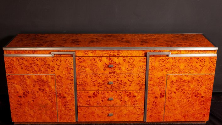 Chrome and Burl Wood Credenza, Italy, 1970s-MBH-1031990