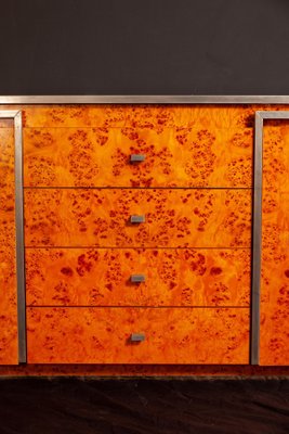 Chrome and Burl Wood Credenza, Italy, 1970s-MBH-1031990