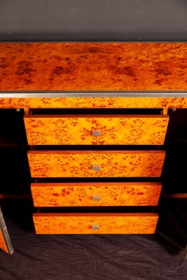 Chrome and Burl Wood Credenza, Italy, 1970s-MBH-1031990