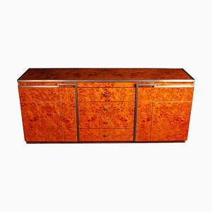 Chrome and Burl Wood Credenza, Italy, 1970s-MBH-1031990