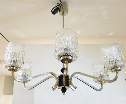 Chrome and Glass Chandelier, 1960s-RNR-826611