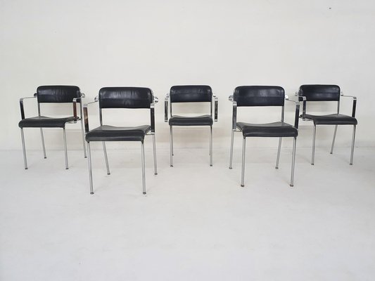 Chrome and Leather Dining Chairs by Aryform, Sweden, 1970s, Set of 5-ZO-1335020