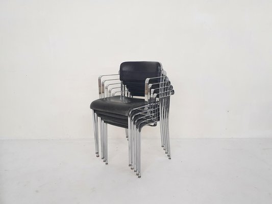 Chrome and Leather Dining Chairs by Aryform, Sweden, 1970s, Set of 5-ZO-1335020