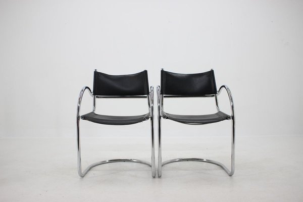 Chrome and Leather Tubular Chairs, Czechoslovakia, 1970s, Set of 4-TZ-900507